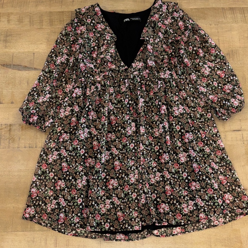 Zara Floral Deep V-Neck Dress XS